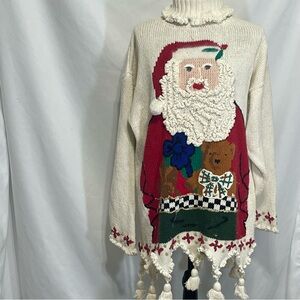 M.E.A. vintage, hand-knitted Christmas sweater dress. Size L. Pre-owned. Spots.